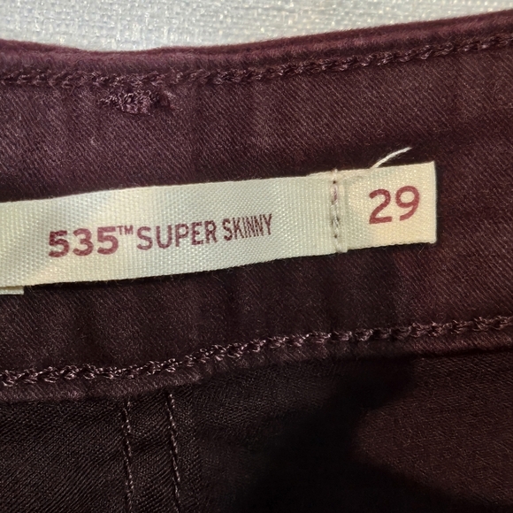 Levis 535 Super Skinny Jeans Leather Look Front Burgundy Wmn Sz 8 Med W29 | L30 - Picture 8 of 11